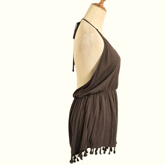 Lulu's Brown Green Halter Short Shorts Romper - Picture 5 of 8